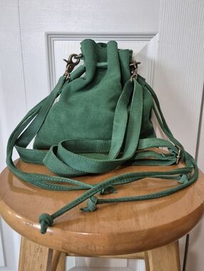 Free People Billie Leather Crossbody Drawstring Bag, Green